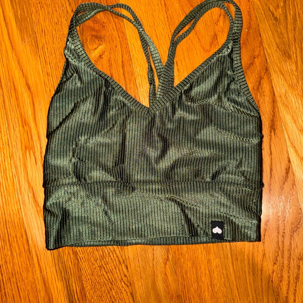 Booty by Brabants Olive Green Ribbed V-Neck Crop Bralette